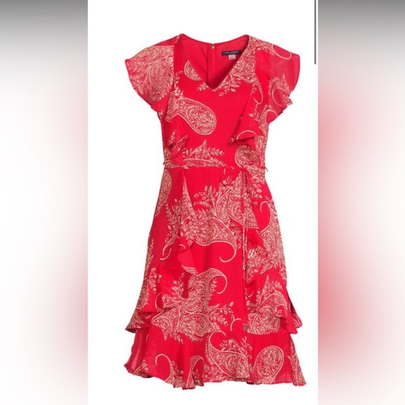 Tommy Hilfiger western Red Paisley flutter ruffle  Dress - Picture 1 of 3